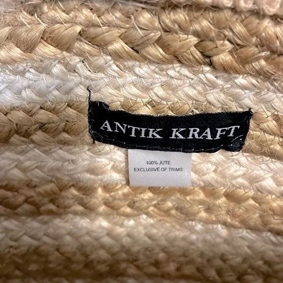 Antik Kraft Jute Boho Handbag Purse Wooden Handles - Picture 2 of 6